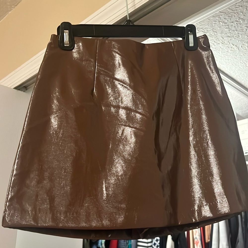 Abercrombie & Fitch faux brown leather skirt, new in size small
